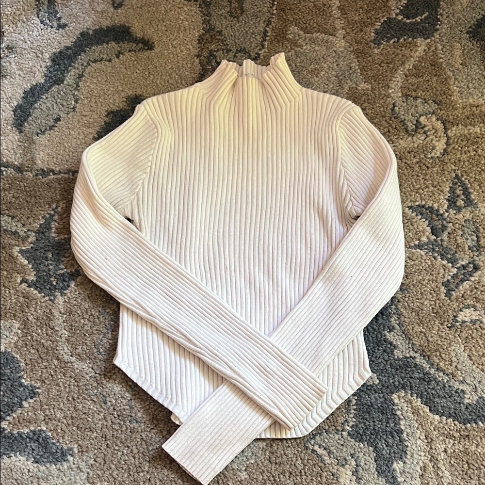 Elegant Cream Ribbed Women's Sweater